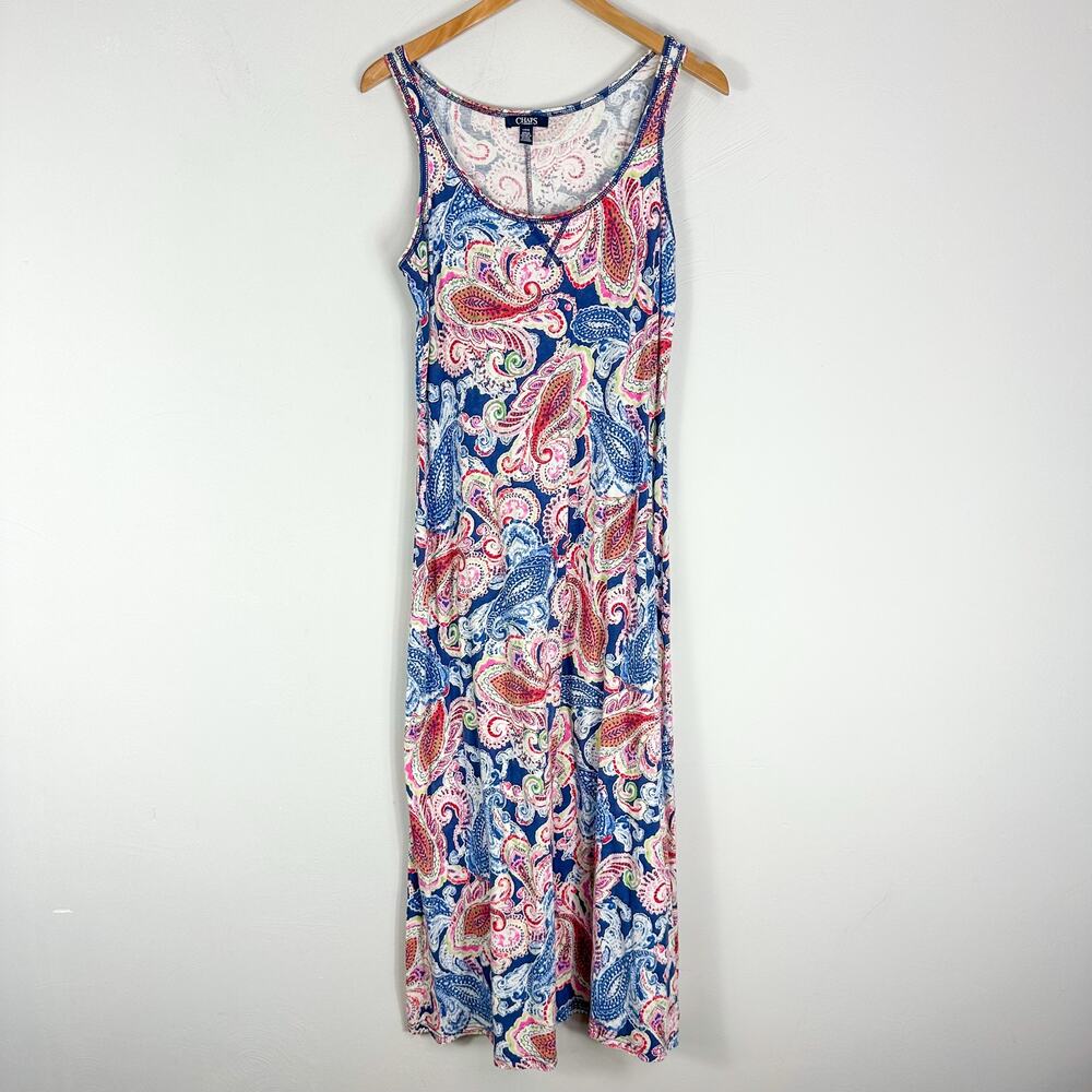 Chaps Blue & Pink Paisley Tank Cotton Maxi Dress